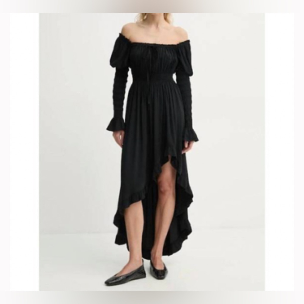 SLEEPER Juliette Wild Angel Elegant Soft Shirred Asymmetric Dress Black NWT